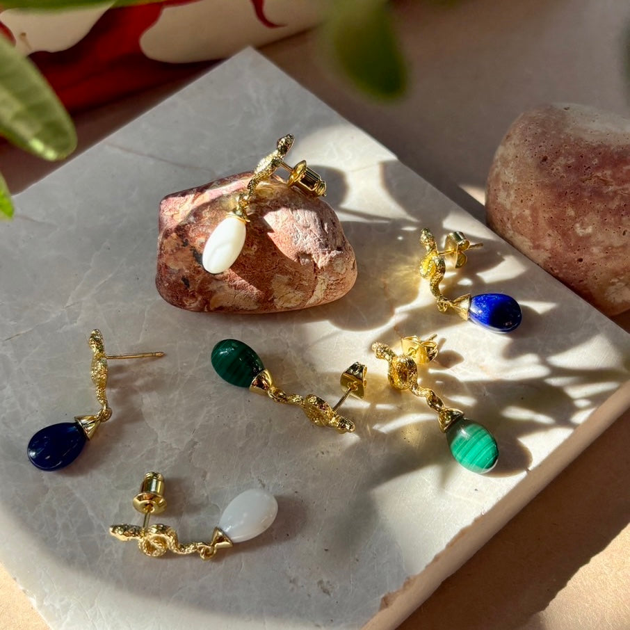 Medusa Small Gemstone Drop Earrings in Lapis