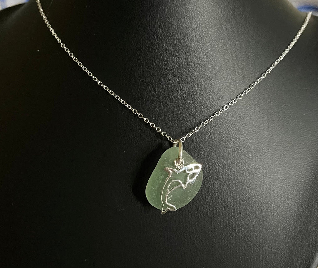 Scottish Seaglass Orca Pendant in Sterling Silver