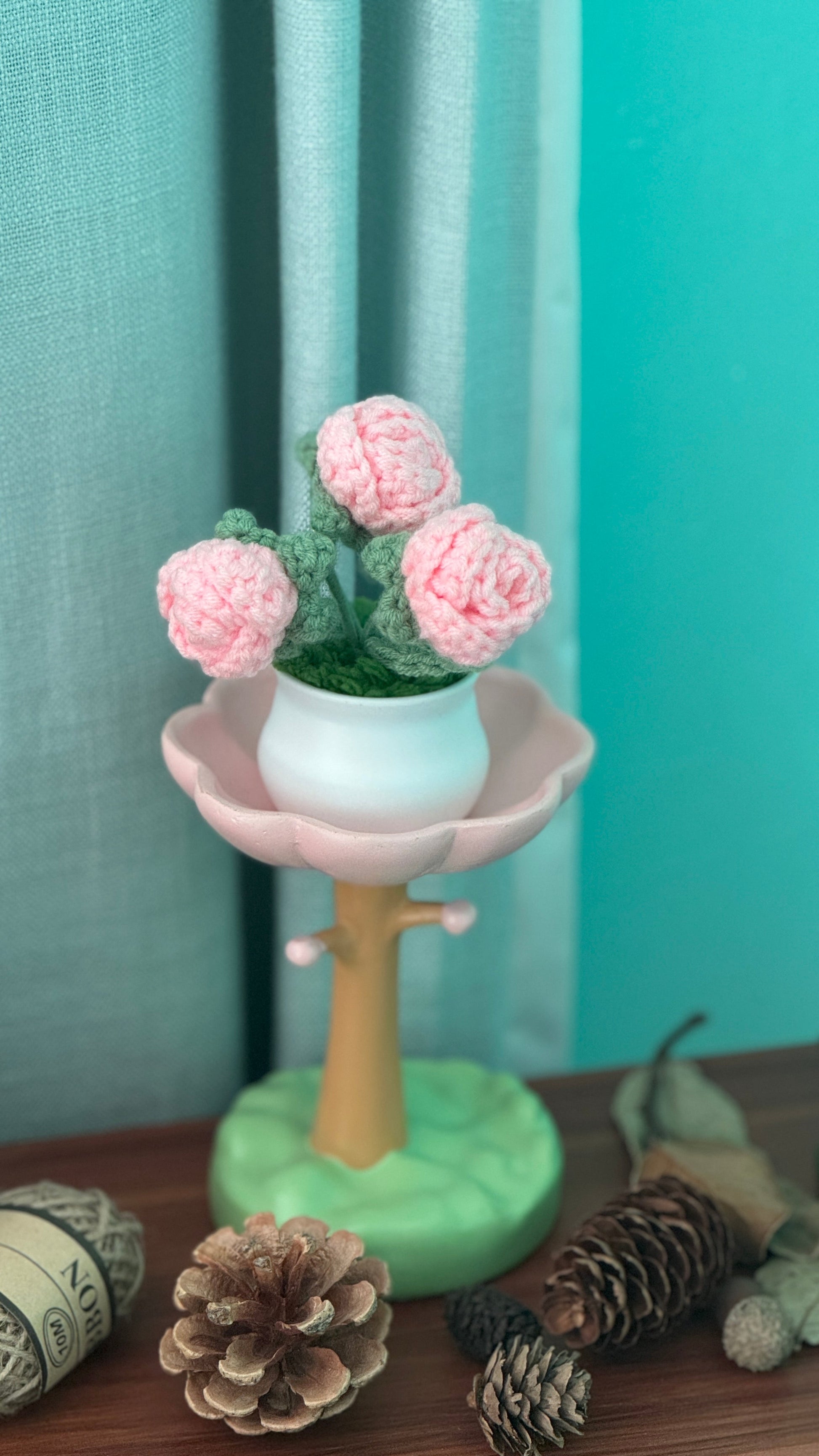 Hand Crocheted Heart Roses with Pot