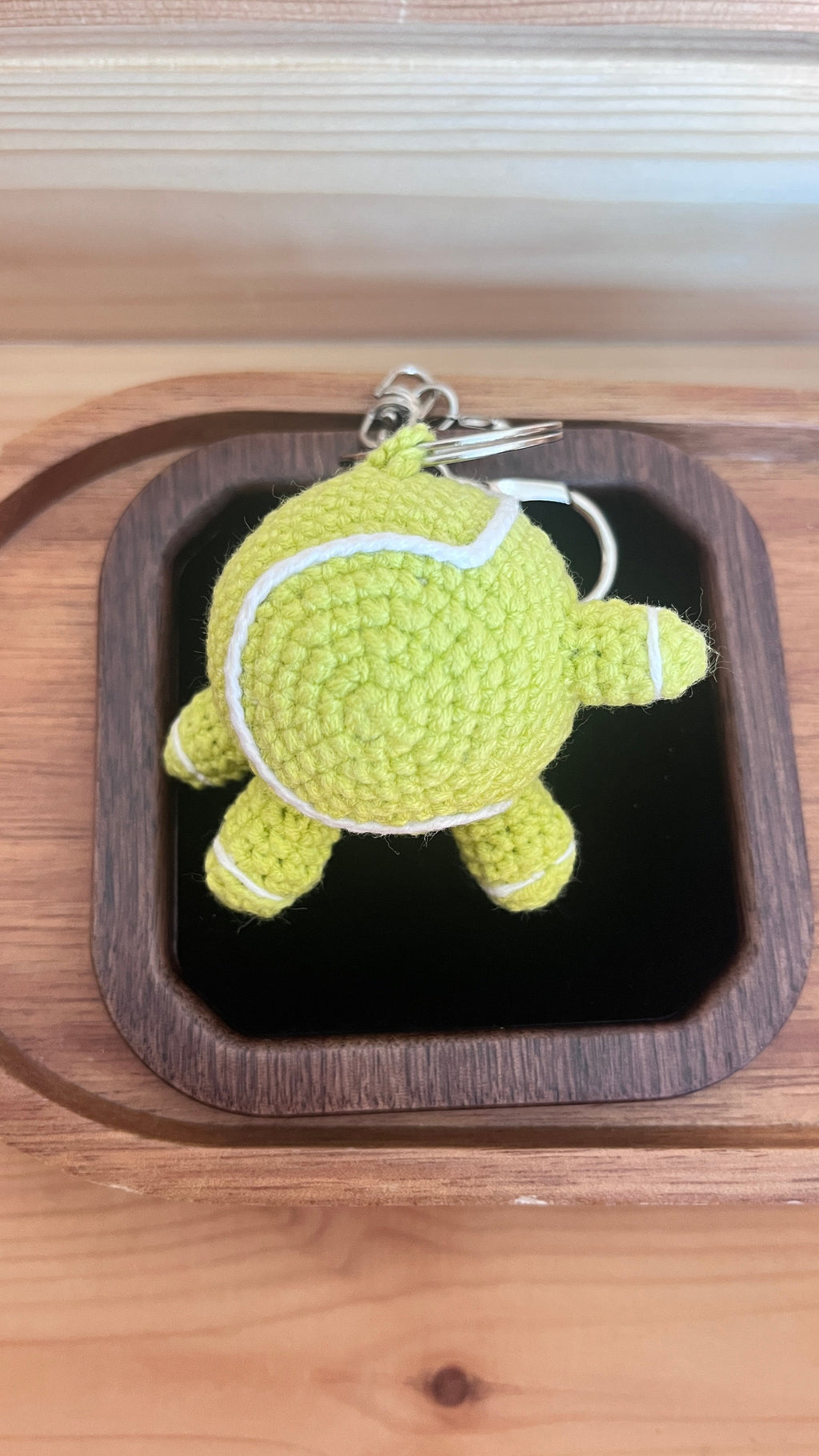 Crochet Tennis Ball Keychain with Smiling Face