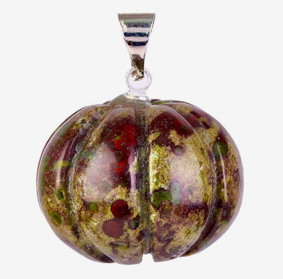 Dragon Stone Pumpkin Necklace Silver Plated Chain 20 inch