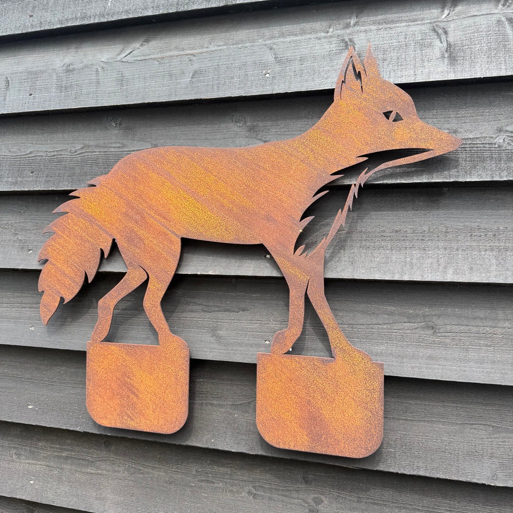 Rusty Metal Walking Fox Garden Statue