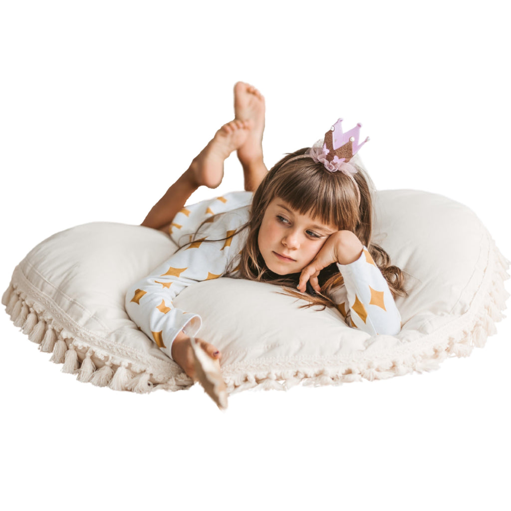 Large Floor Cushion with Tassels in Ecru