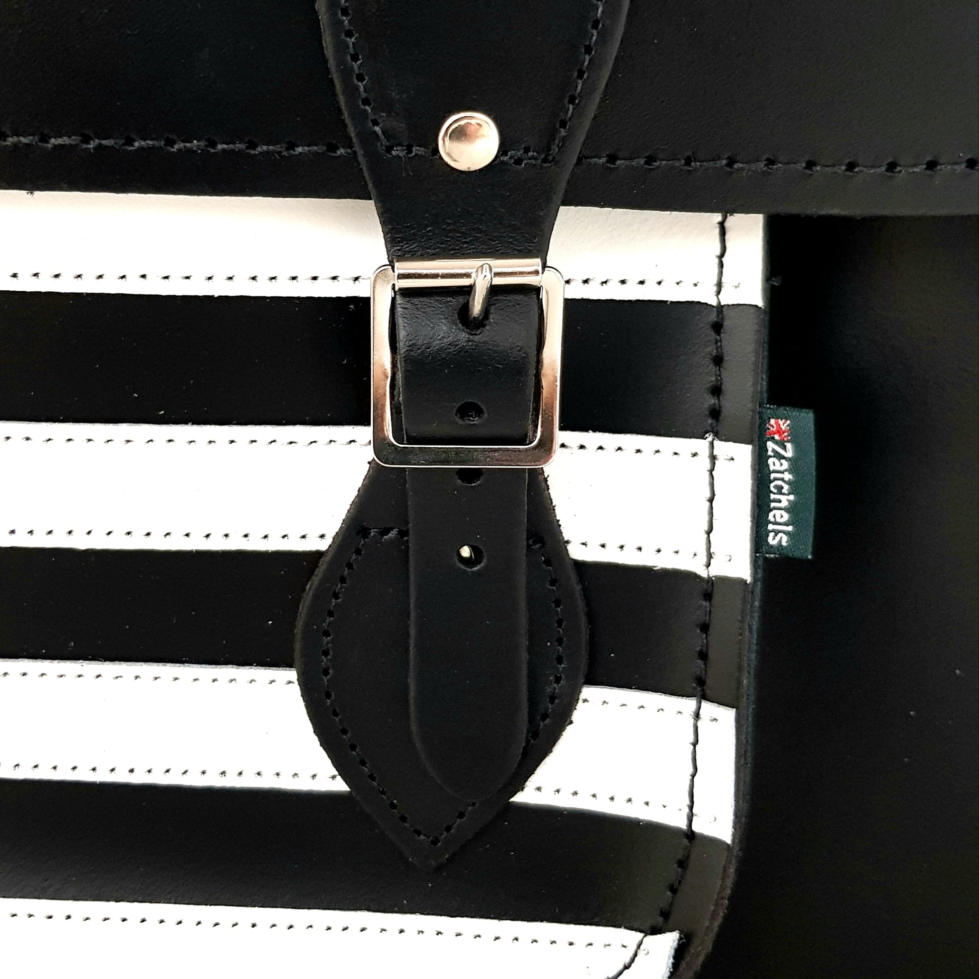 Handmade Leather Satchel Gothic Striped White and Black