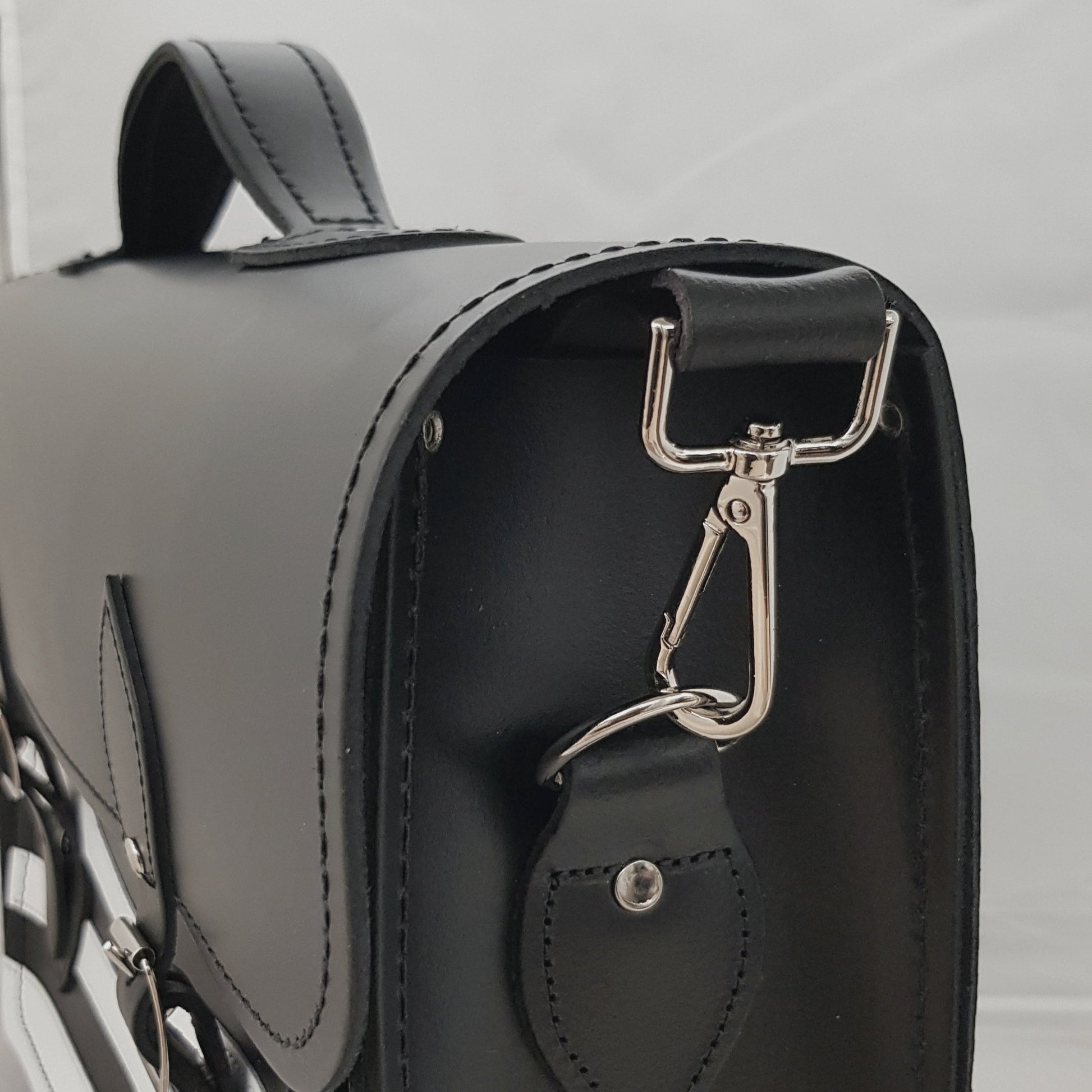 Handmade Leather Satchel Gothic Striped White and Black