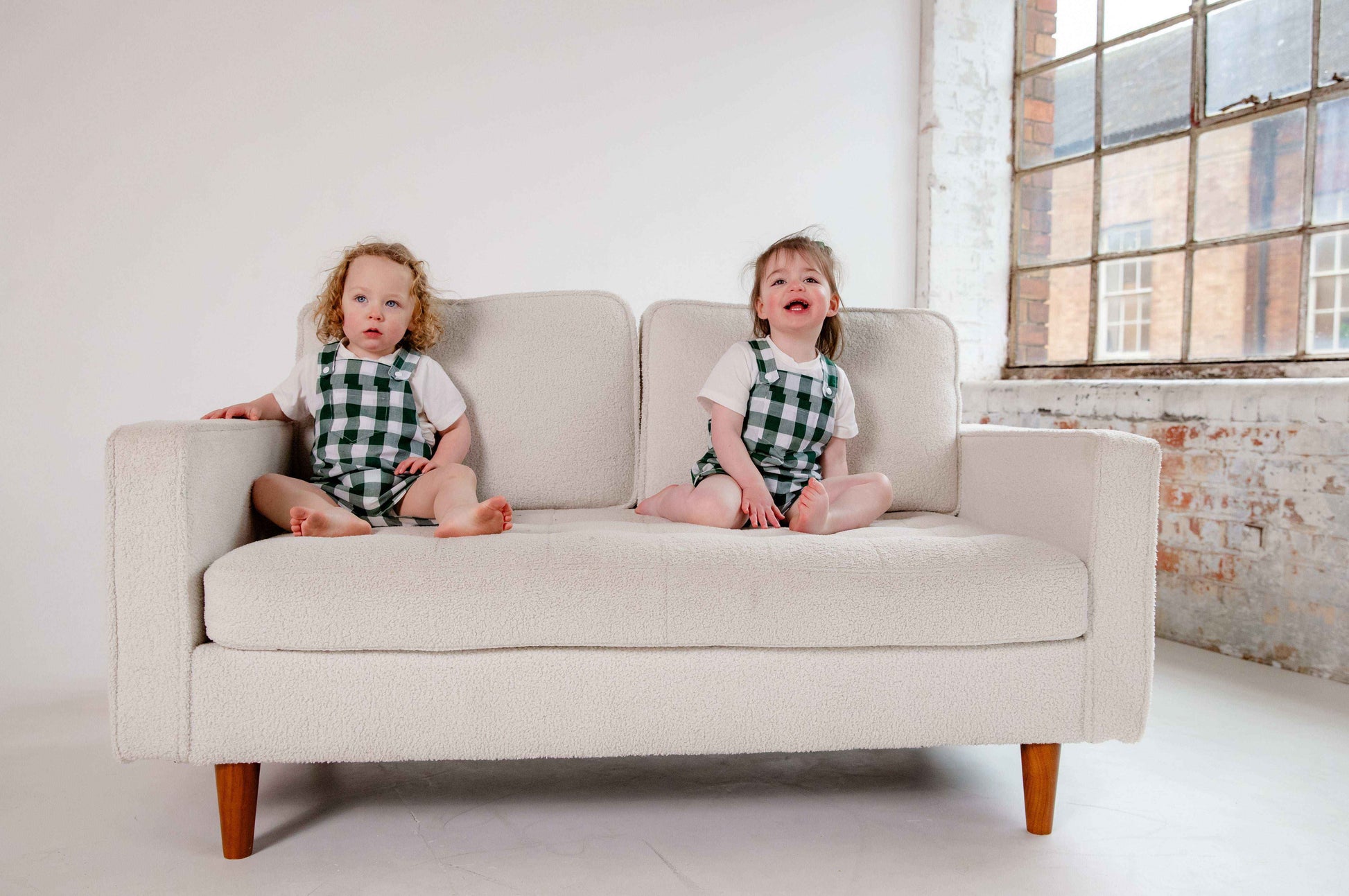 Green Gingham Cotton Dungaree Shorts