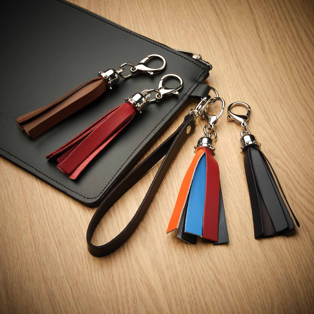 Navy Leather Tassel Bag Charm