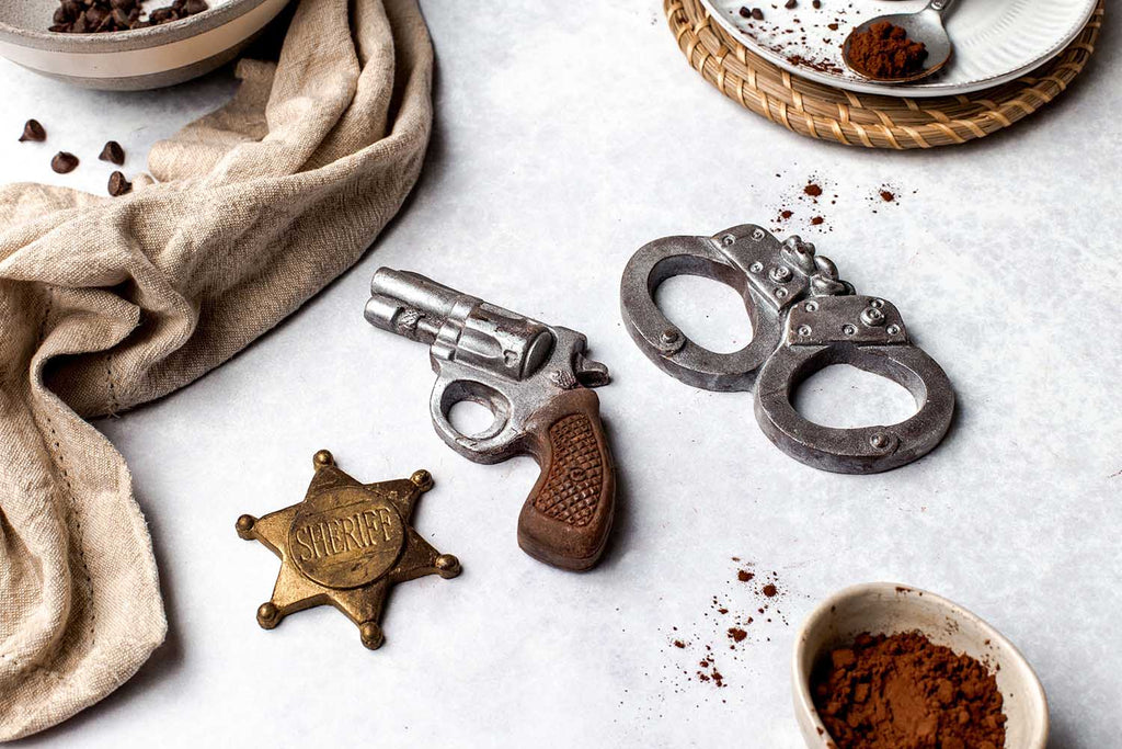 Cowboy Set Gun Handcuff Shotgun Cartridge and Sheriffs Badge Chocolate Gift Box