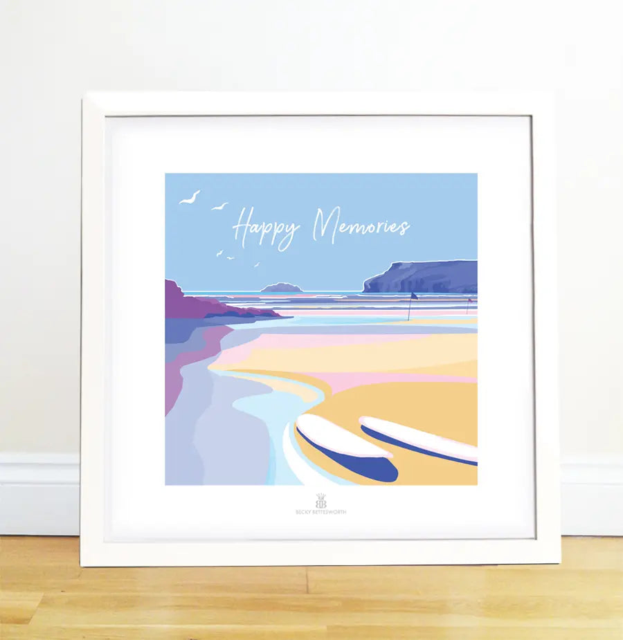 Happy Memories Seaside Quote Art Print 40x40cm