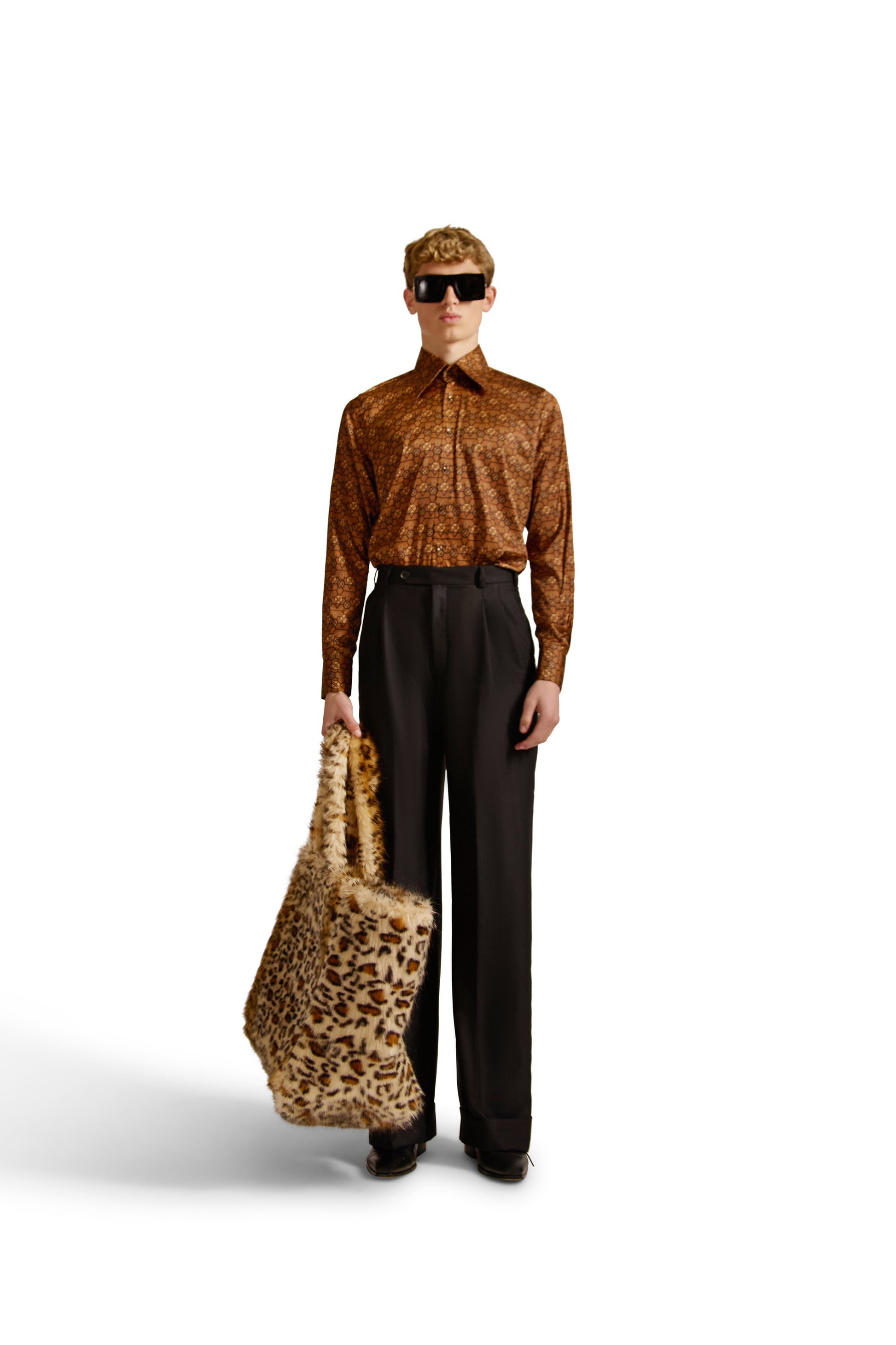 Tailored Fit Monogram Shirt with Geometric Print