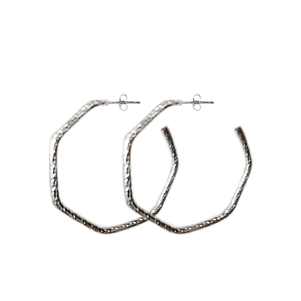 Hexagon Hoops in Sterling Silver