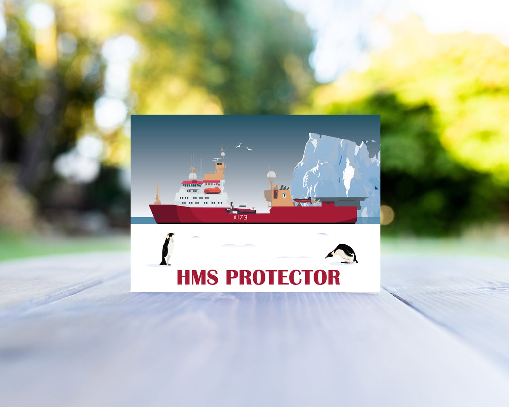 HMS Protector and Penguins Greeting Card