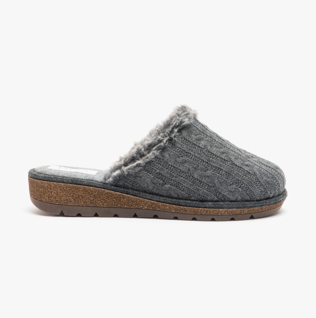 Womens Wool Mule Slippers Grey Comfort