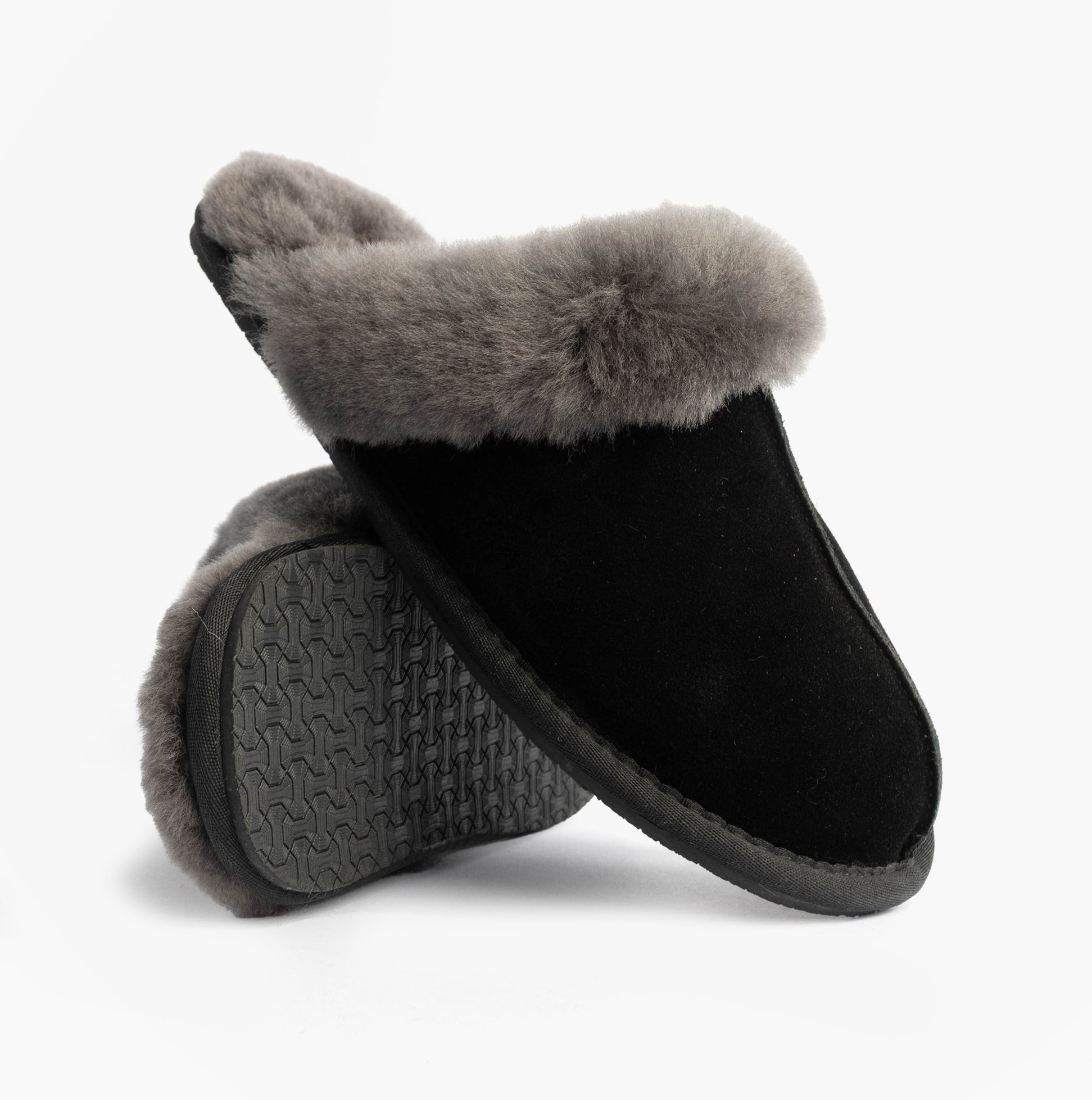 Womens Real Sheepskin Mule Slippers in Black