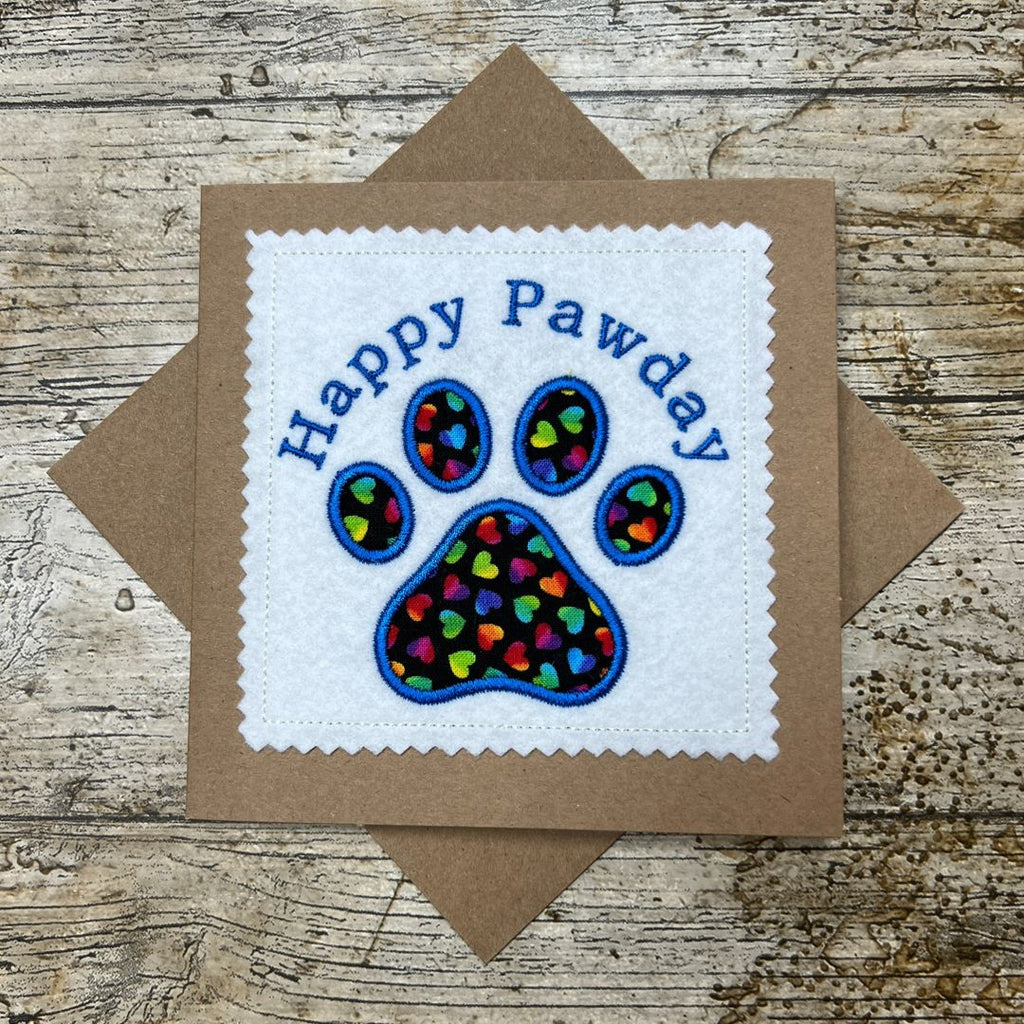 Happy Pawday Birthday Card with Embroidered Applique Pawprint