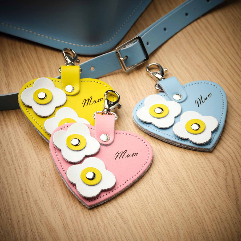 Love Heart Bag Charm Mum Pastel Pink with Flower Appliques