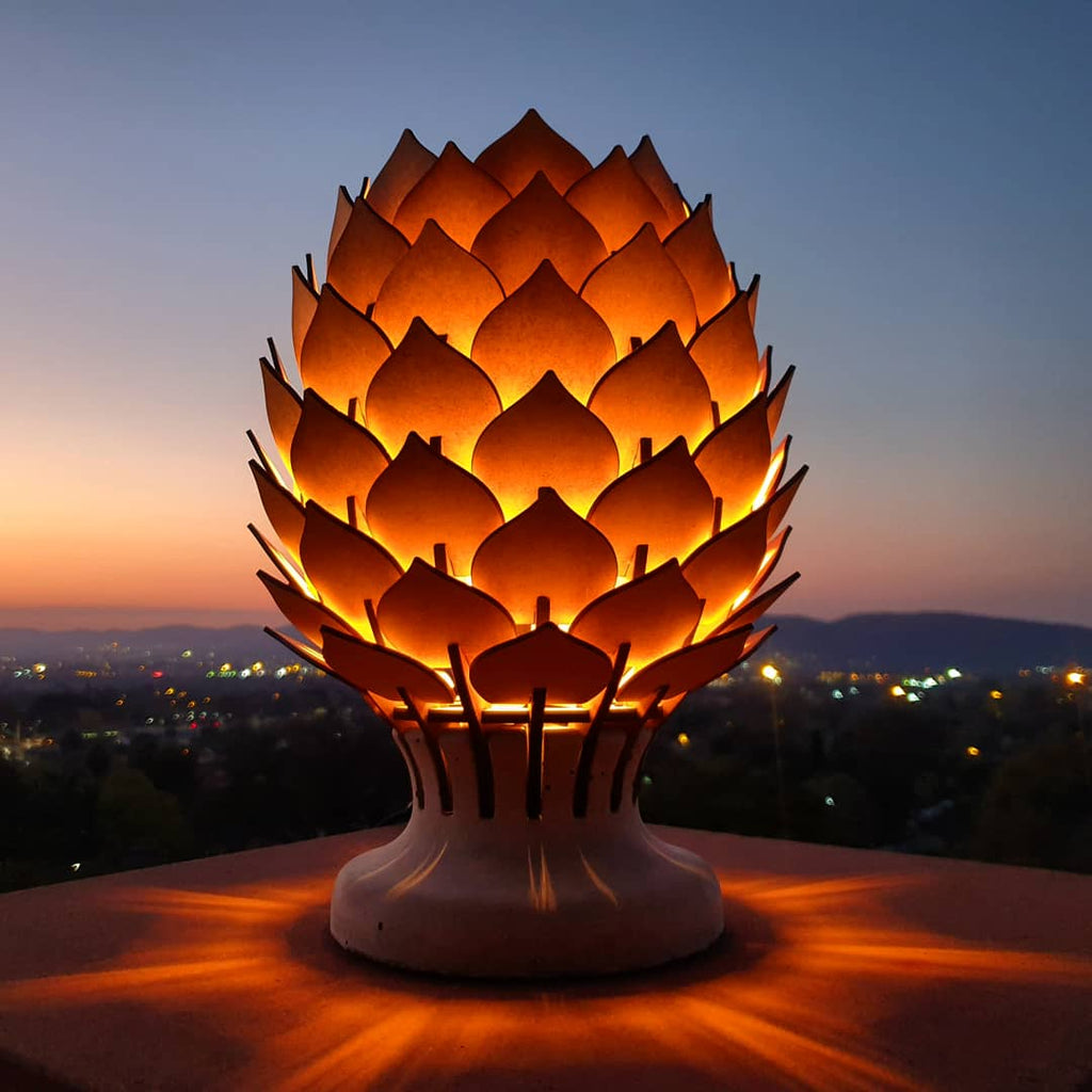 Protea Table Lamp Small Natural Wood and Concrete