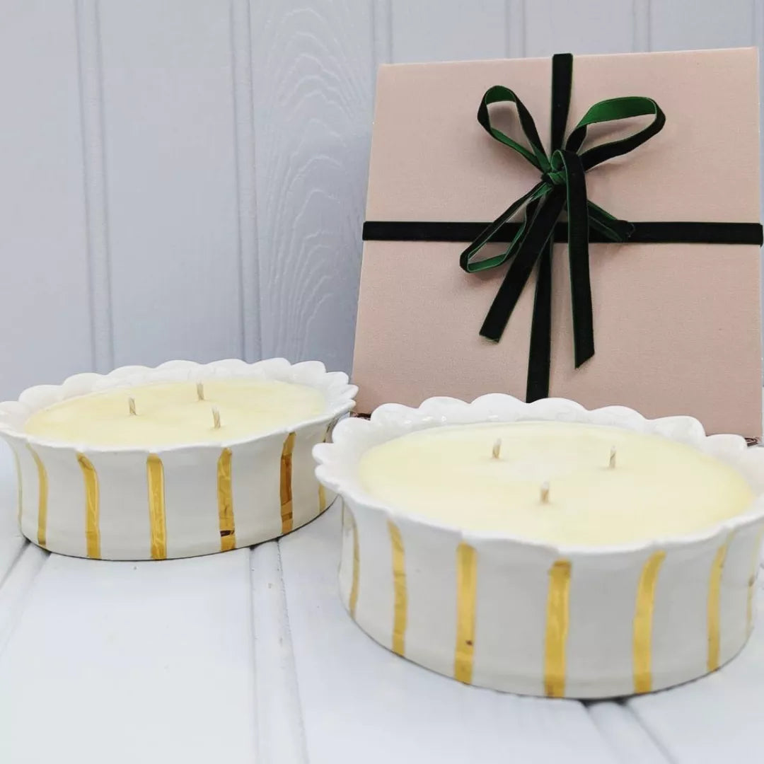 Gold Daisy Three Wick Candle with Ceramic Holder