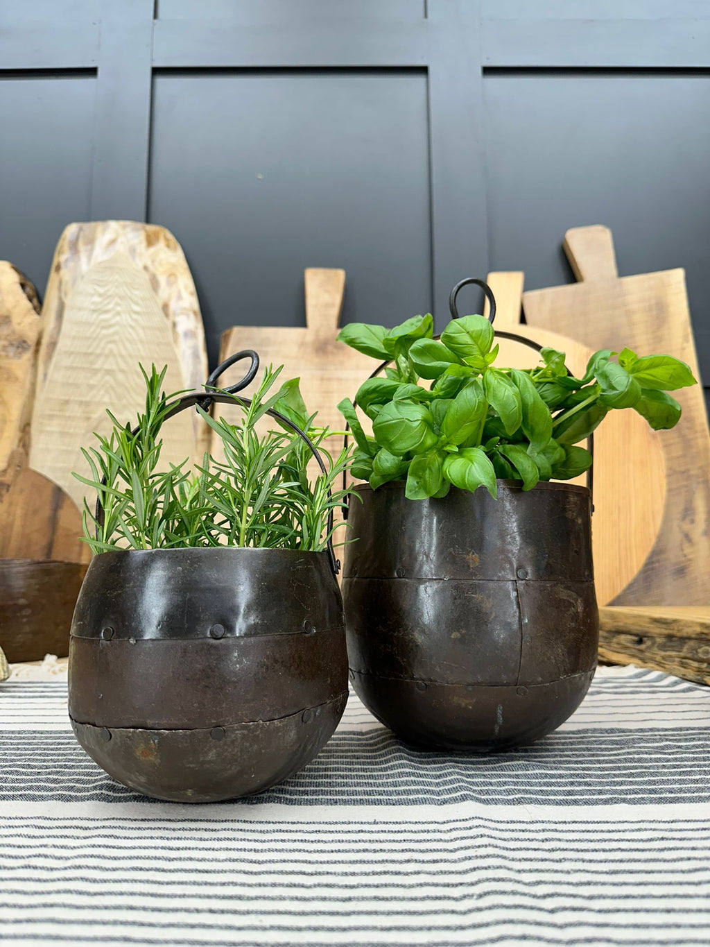 Pair of Iron Hanging Plant Pots