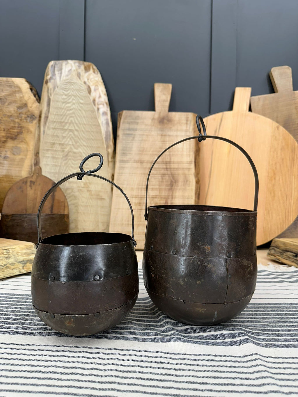Pair of Iron Hanging Plant Pots