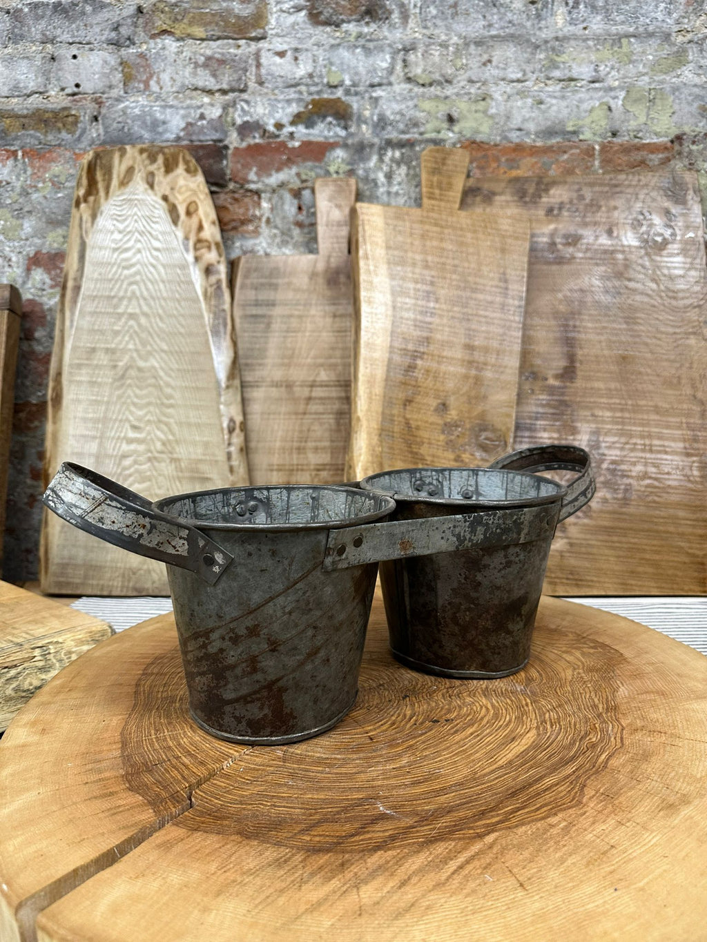 Vintage Double Metal Pot Planter and Desk Tidy