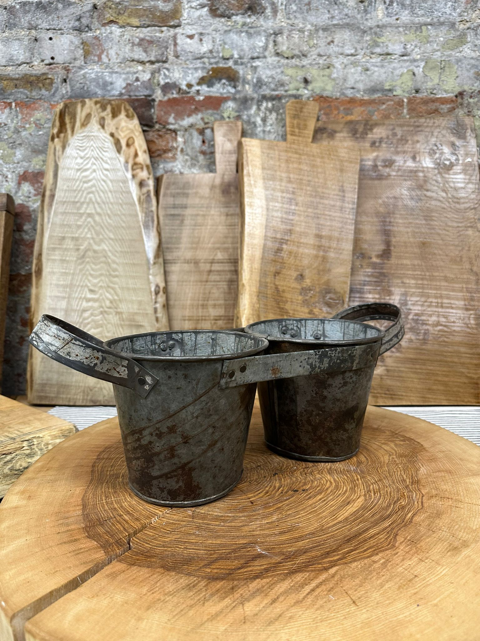 Vintage Double Metal Pot Planter and Desk Tidy