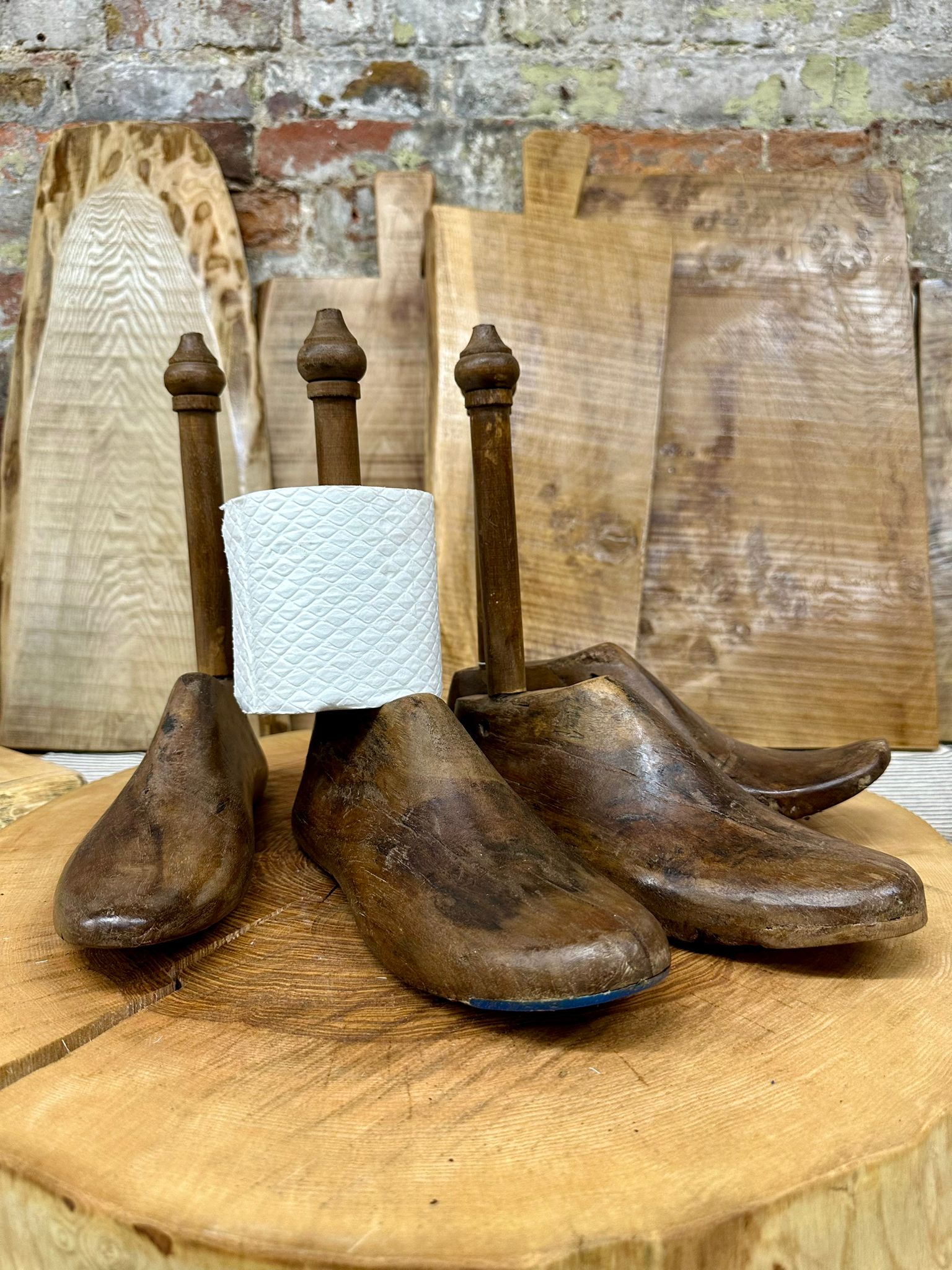 Vintage Wooden Shoe Stretcher and Paper Roll Holder