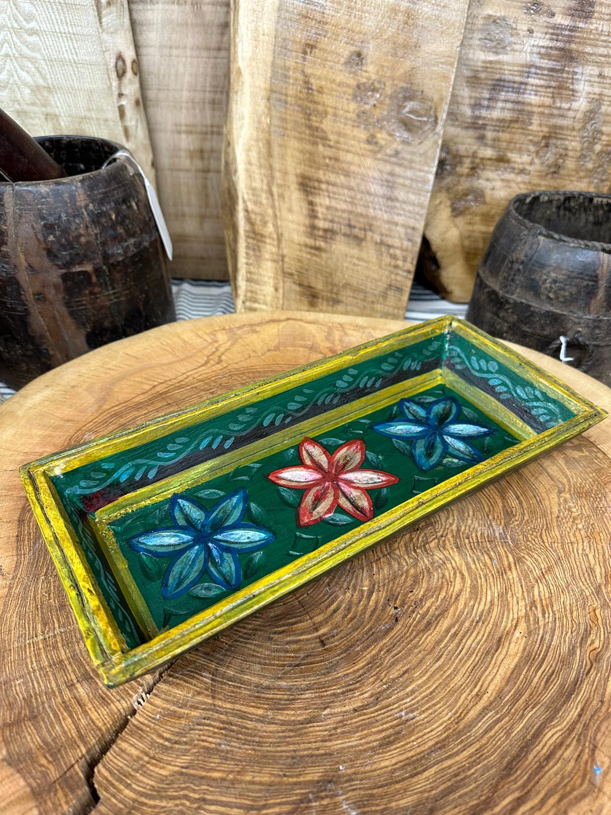 Rustic Wooden Painted Tray Bowl for Bread and Antipasti