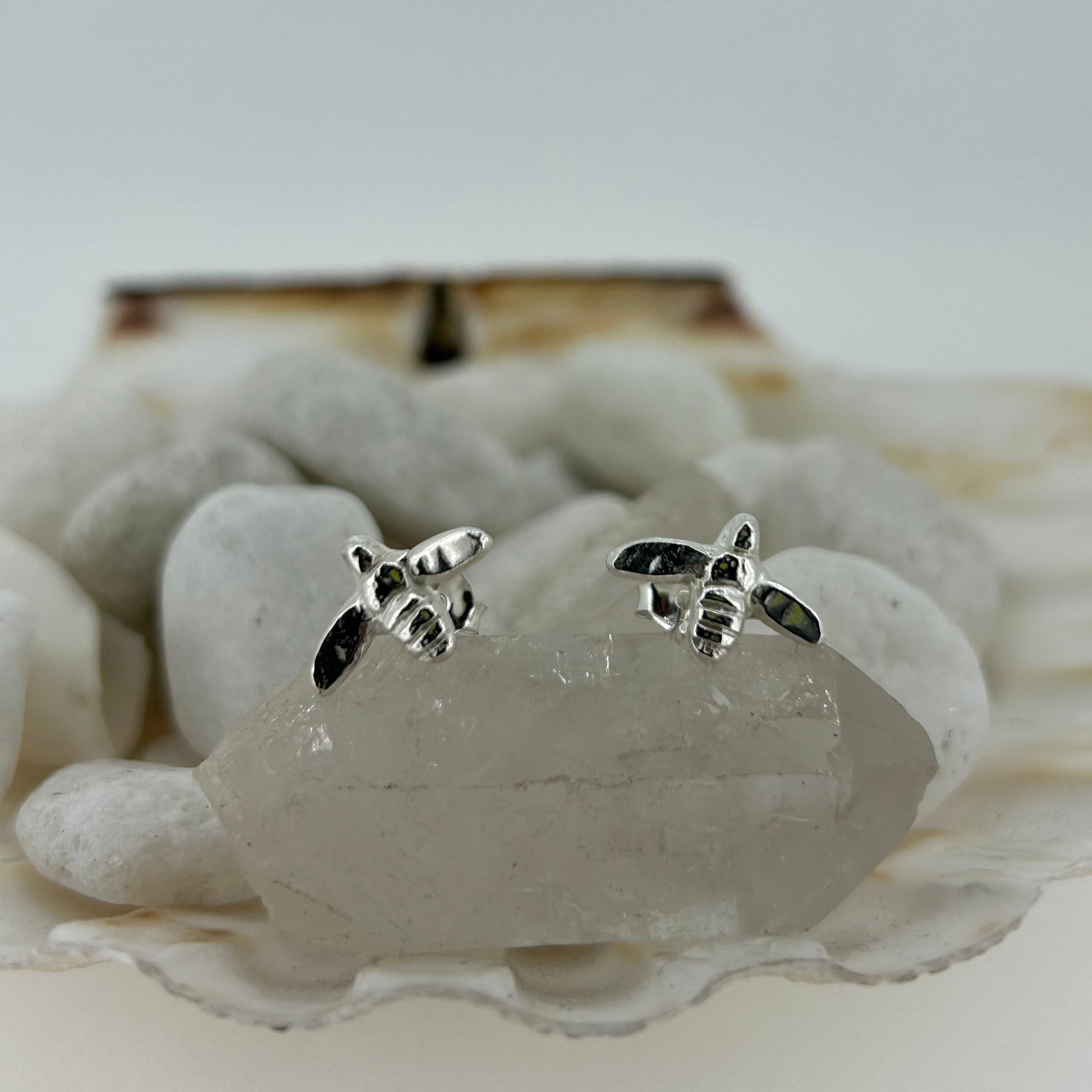 Handmade Honey Bee Studs in Sterling Silver