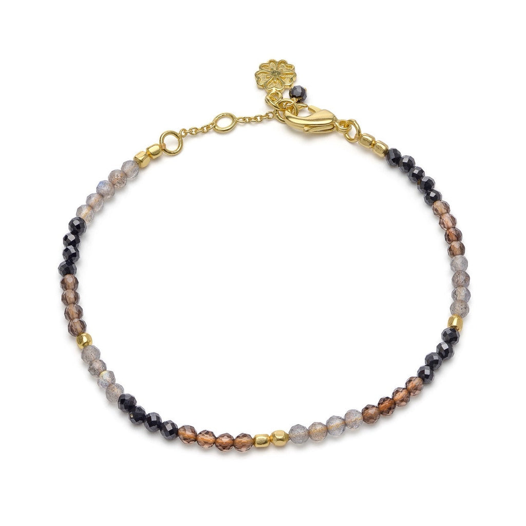 Mixed Gemstone Beaded Bracelet with Black Onyx Smoky Quartz and Labradorite