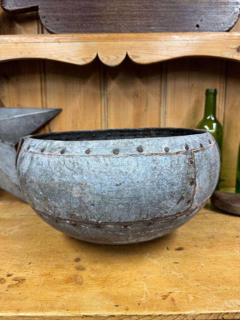 Vintage Hand Beaten Metal Water Pot from Rajasthan