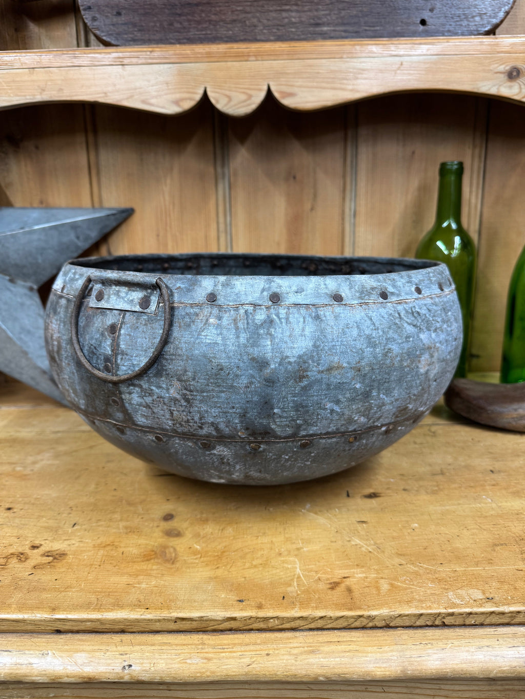 Vintage Hand Beaten Metal Water Pot from Rajasthan