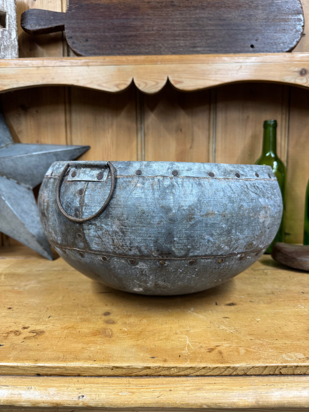 Vintage Hand Beaten Metal Water Pot from Rajasthan
