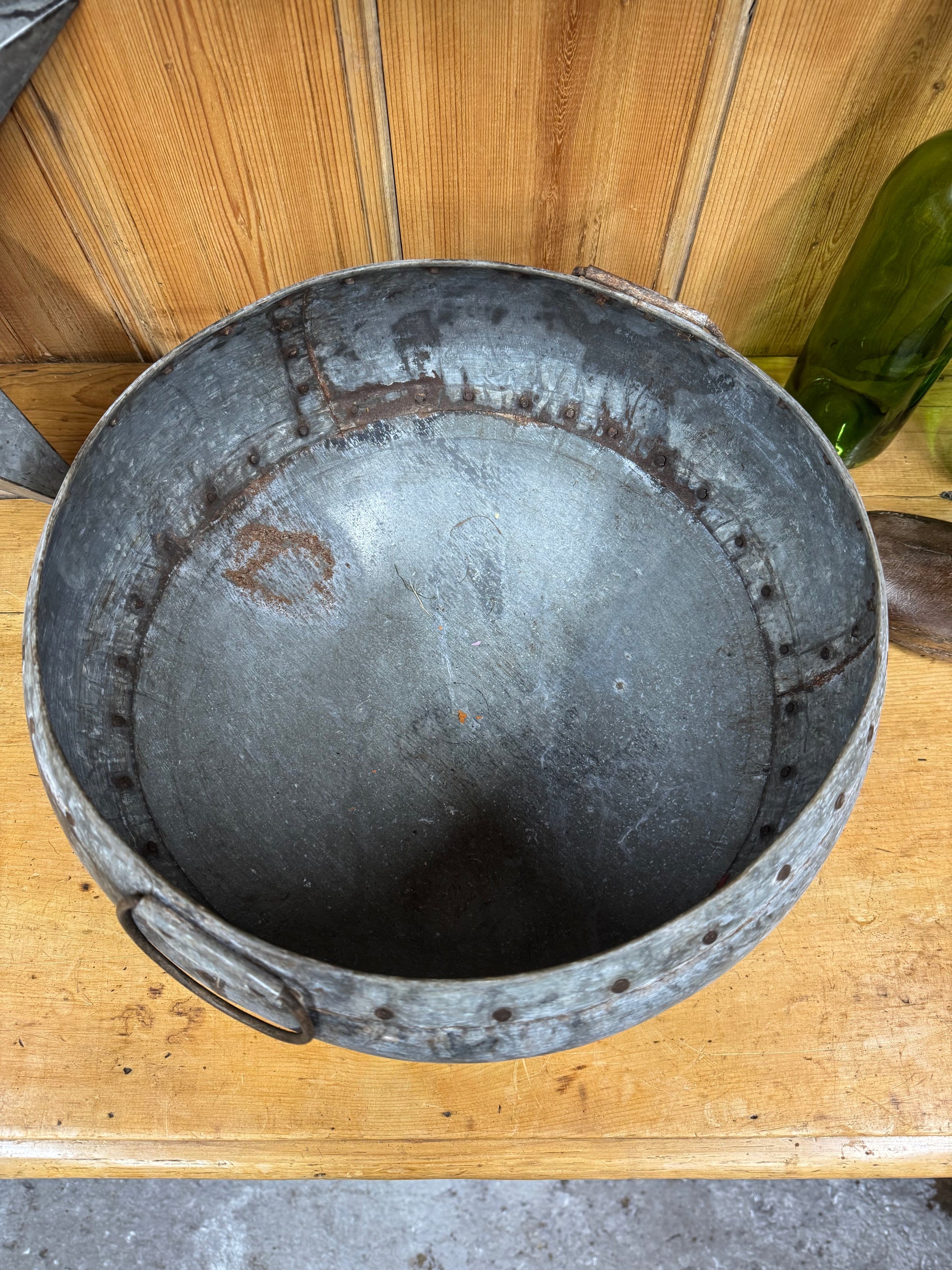 Vintage Hand Beaten Metal Water Pot from Rajasthan