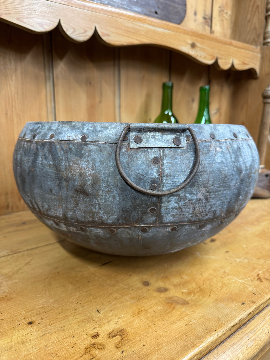 Vintage Hand Beaten Metal Water Pot from Rajasthan
