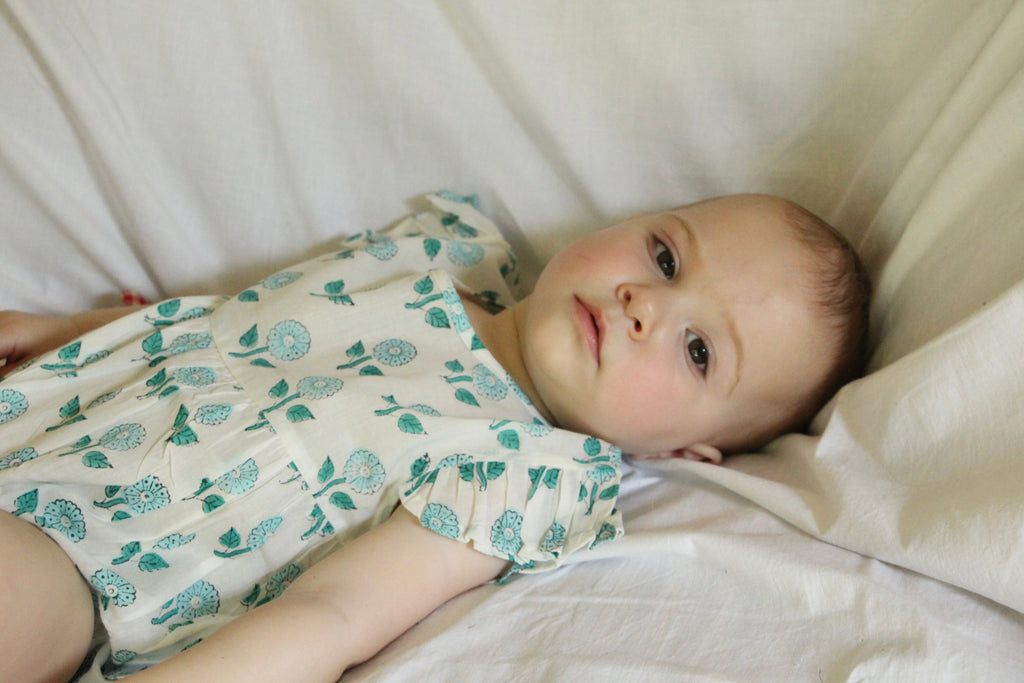 Sea Blue Floral Frilly Bodysuit