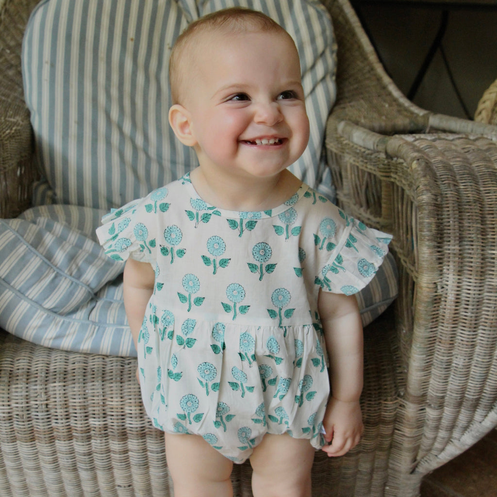 Sea Blue Floral Frilly Bodysuit