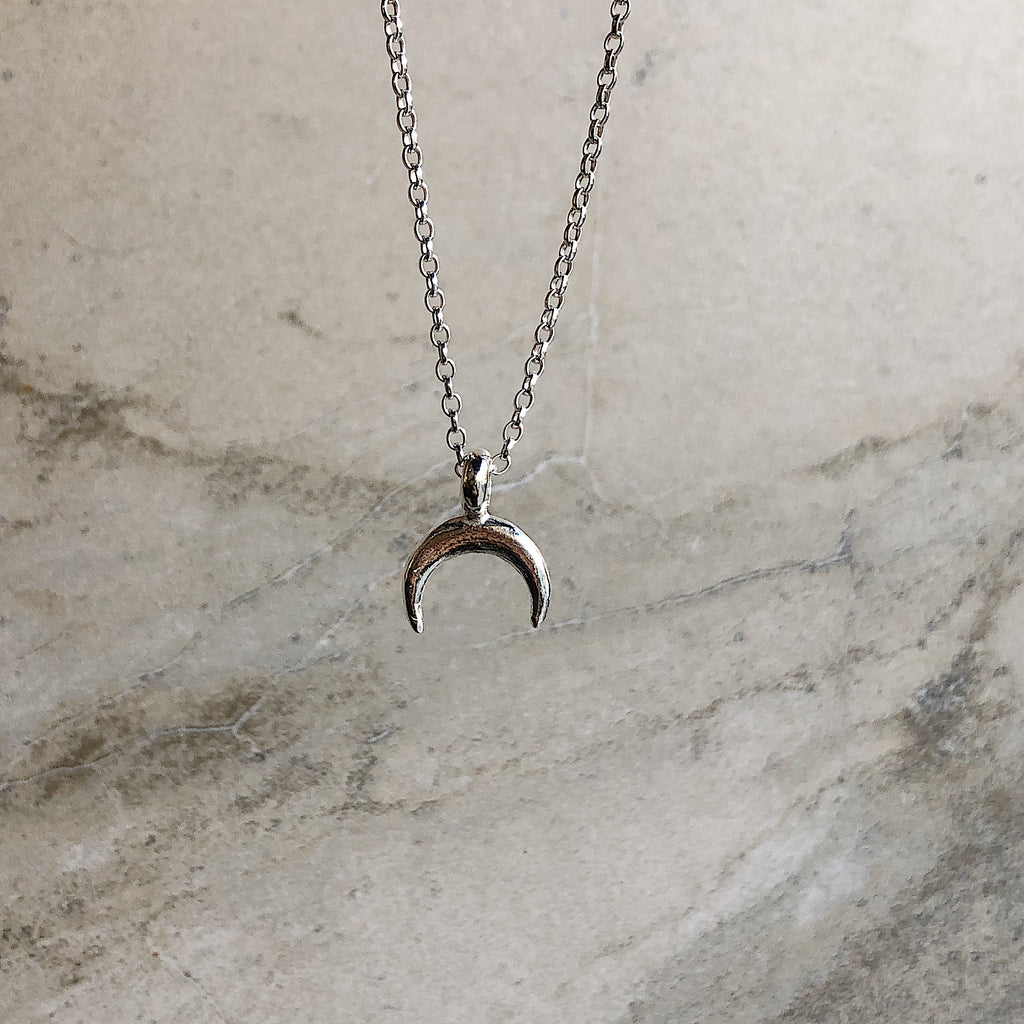 Crescent Horn Charm Necklace in Sterling Silver
