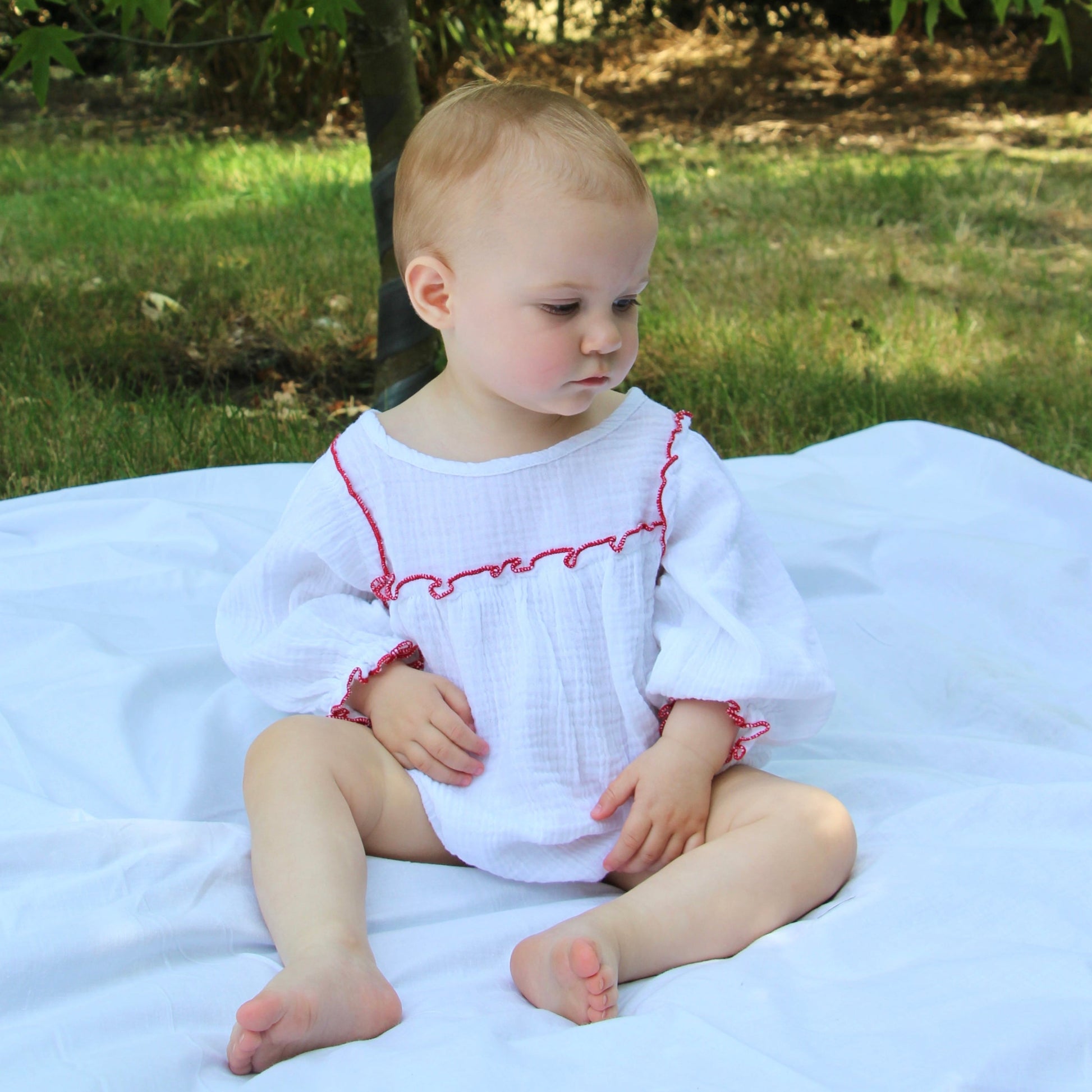 Red Ruffle Organic Cotton Muslin Romper
