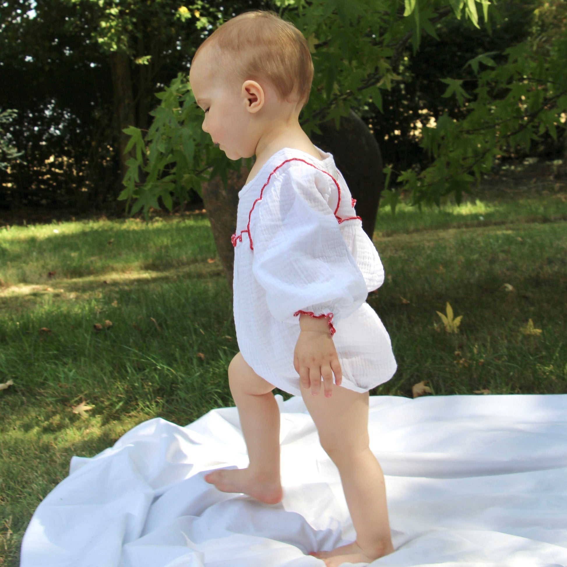 Red Ruffle Organic Cotton Muslin Romper