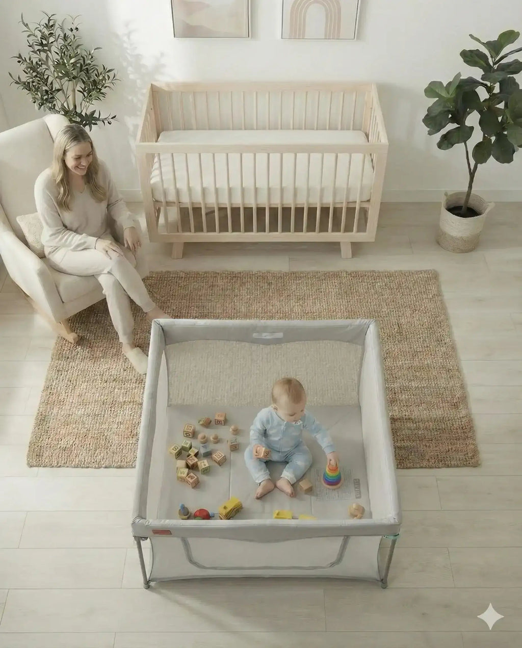 Square Baby Playpen with Mesh Sides and Fitted Mat