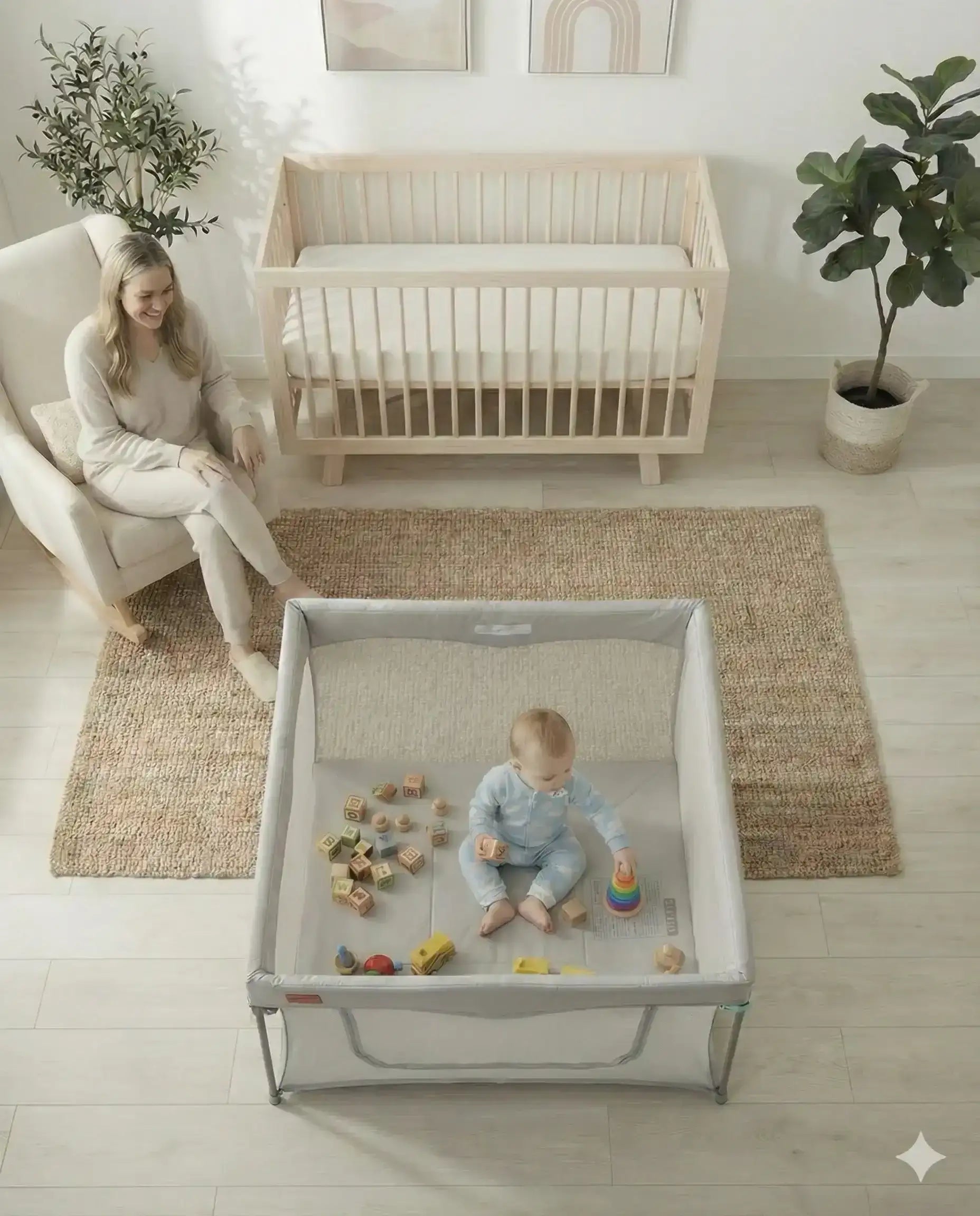 Square Baby Playpen with Mesh Sides and Fitted Mat