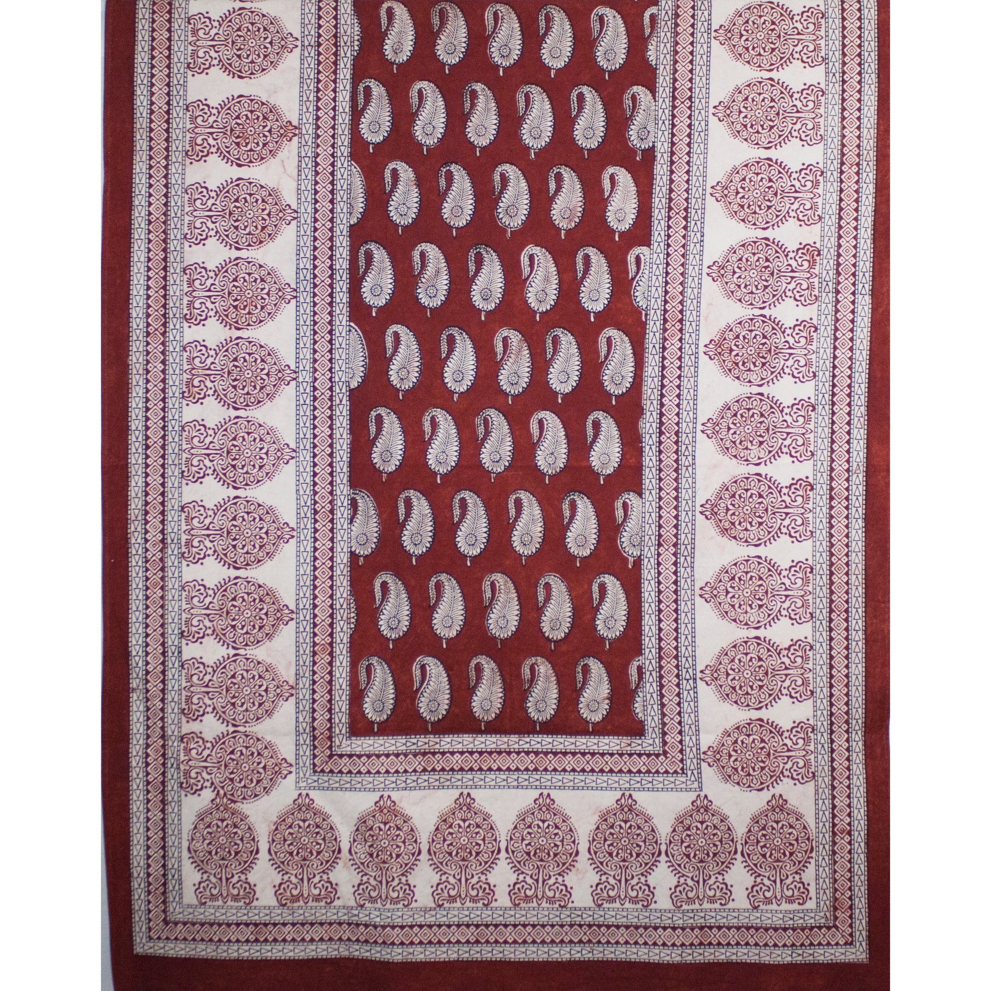 Red White Paisley Hand Block Print Area Runner Rug