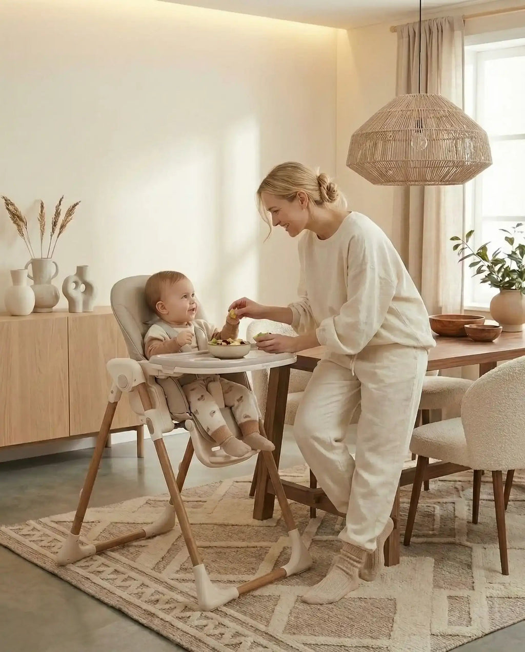 Beige Baby and Toddler Highchair with Adjustable Height