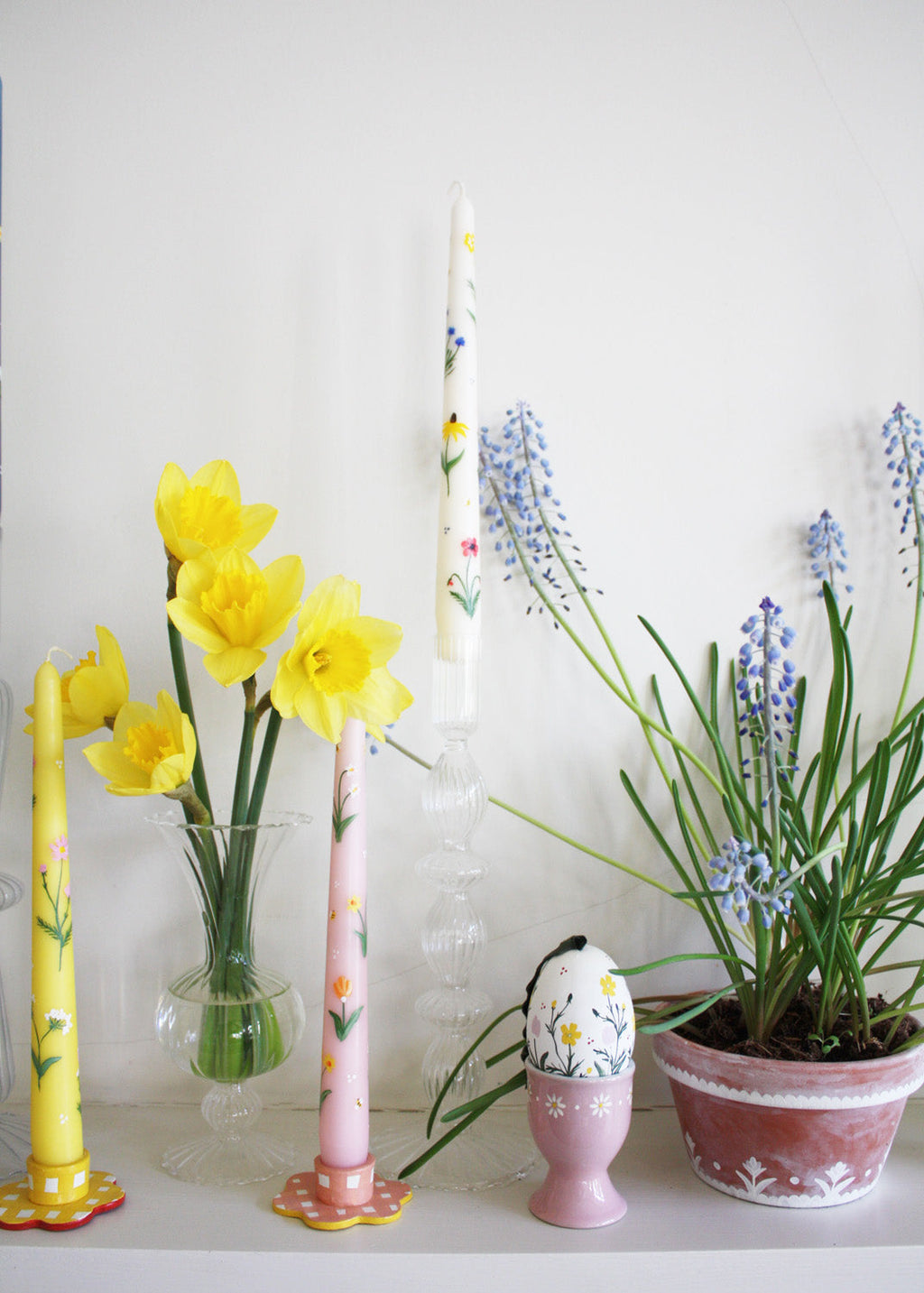 Tulips and Daffodils Hand Painted Candle
