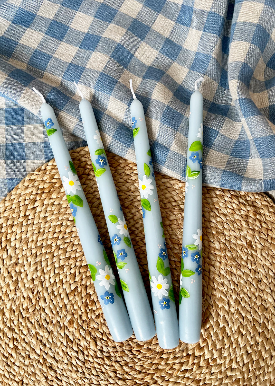 Forget Me Not Hand Painted Candle