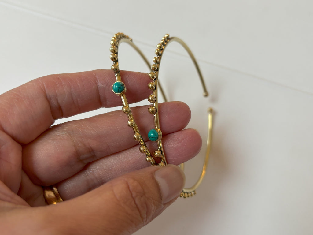 Turquoise and Moonstone Beaded Brass Bangles