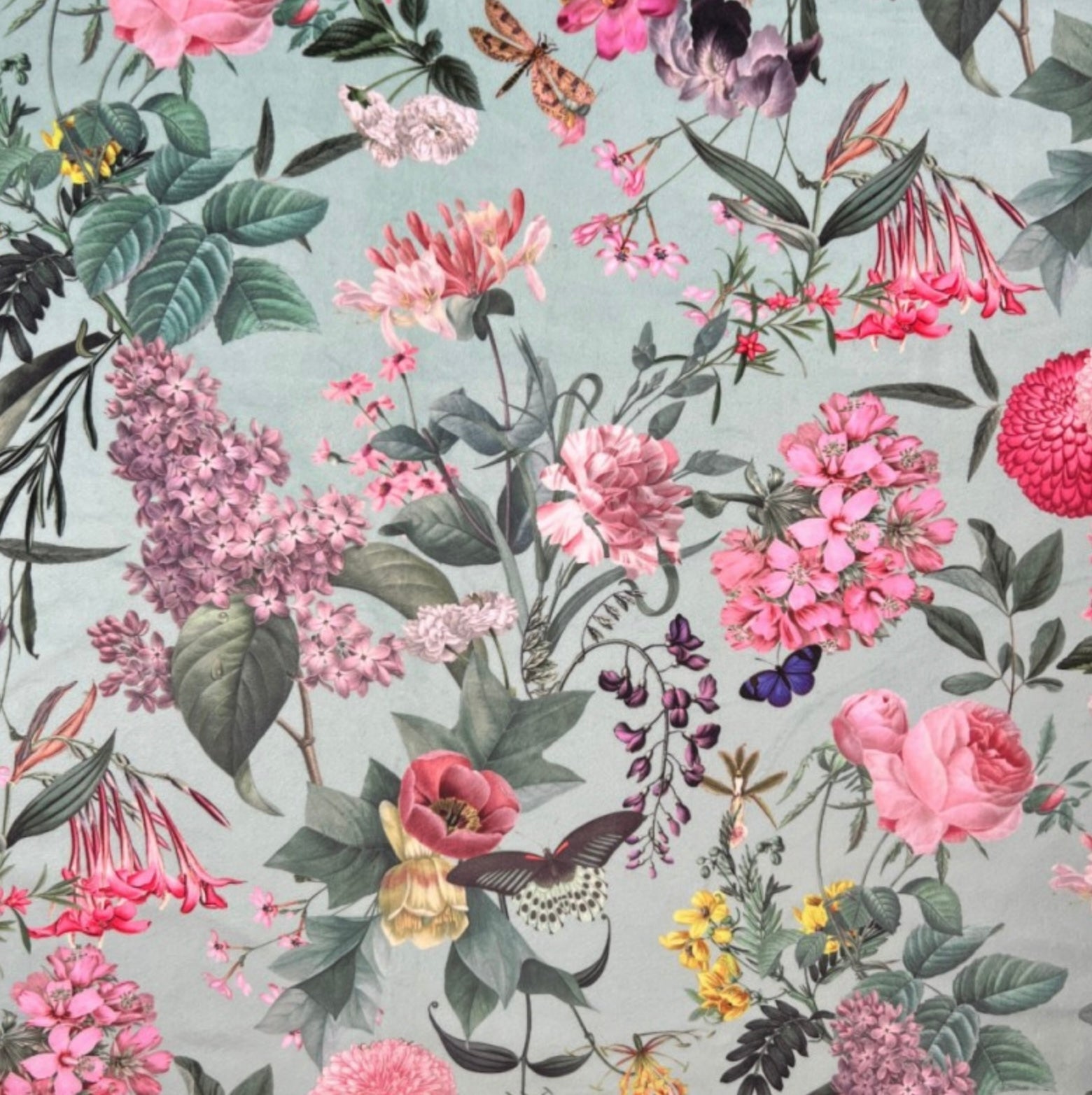 Butterfly floral velvet coolie lampshade/ ceiling shade, in light blue, empire lampshade