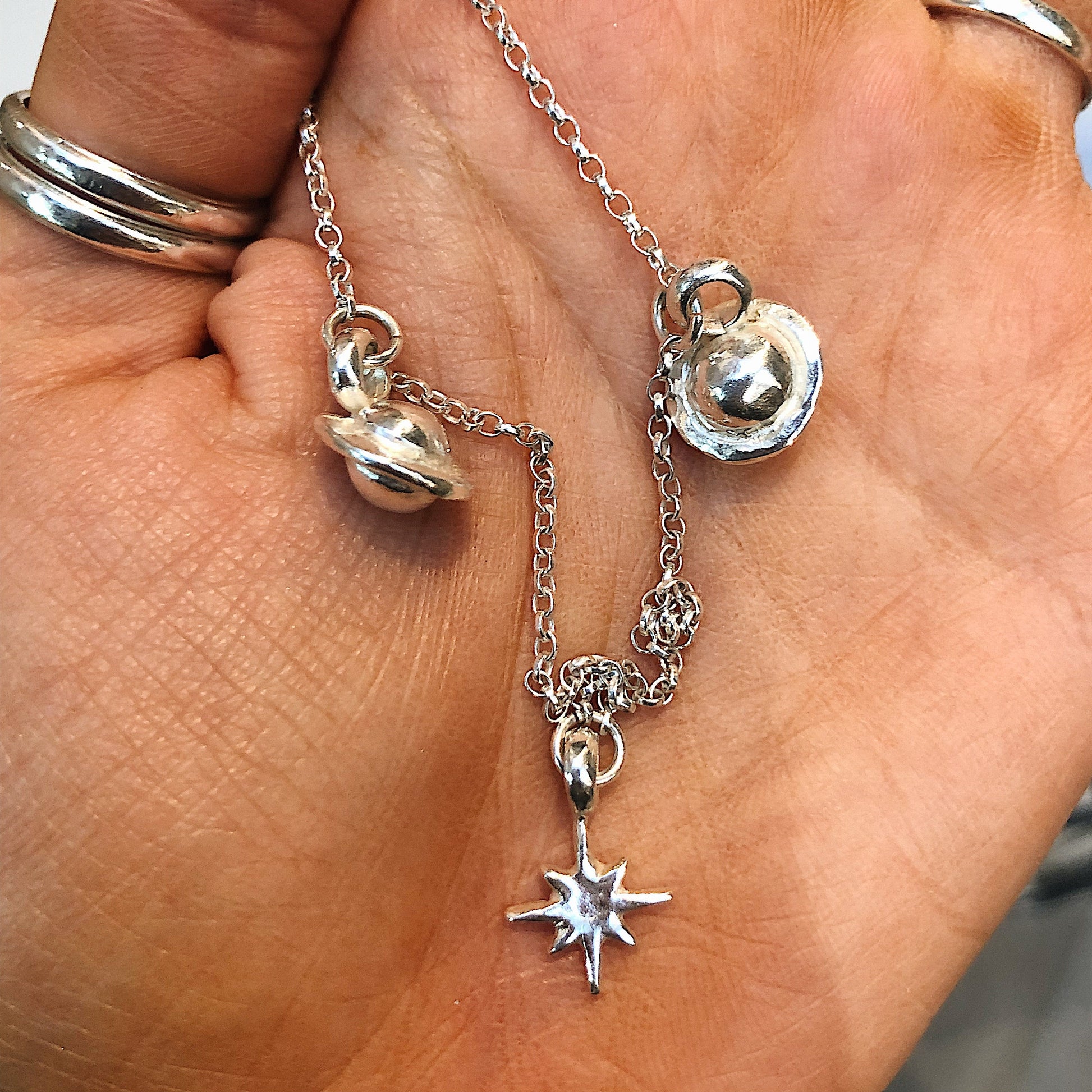 North Star with Two Saturn Charm Necklace