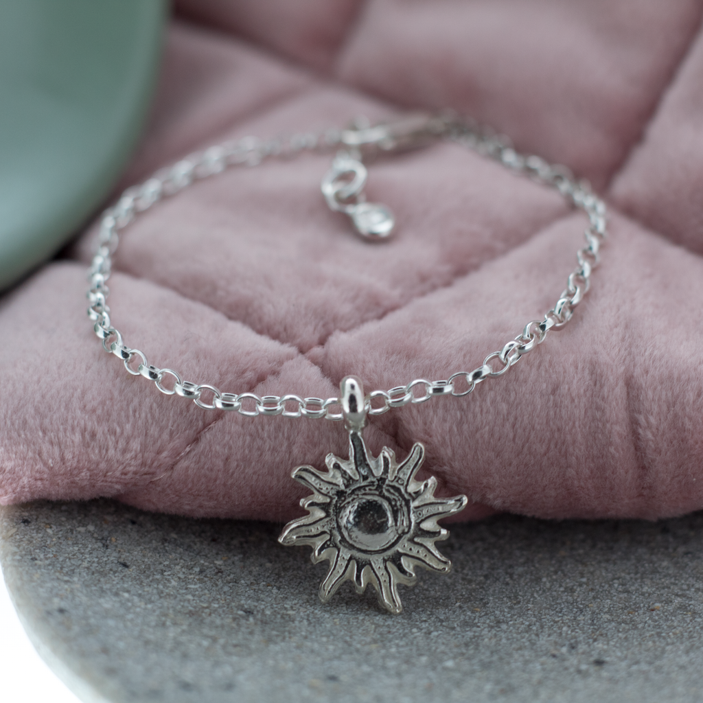 Sun of Hope Sterling Silver Charm Anklet